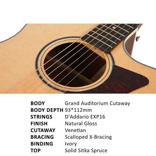 Parkwood GA28GT Grand Auditorium Cutaway Semi Acoustic Guitar - Natural