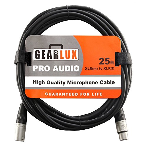 Gearlux 25-Foot XLR Microphone Cable, Fully Balanced, Male to Female, Black