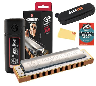 Hohner Marine Band 1896 Harmonica - Key of B Flat w/ Instructional Manual
