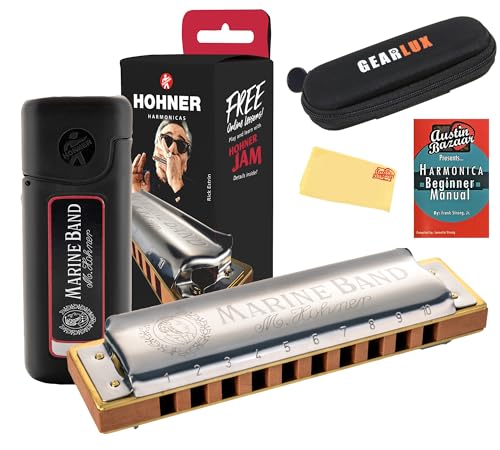 Hohner Marine Band 1896 Harmonica - Key of B Flat w/ Instructional Manual