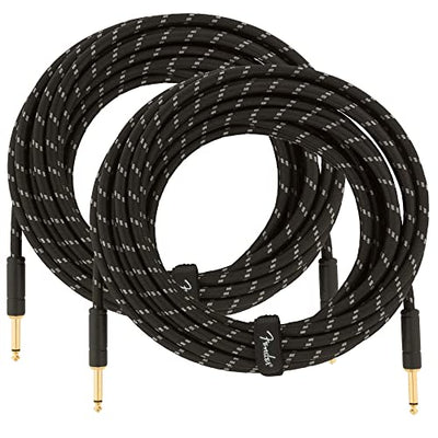 Fender 25-Foot Deluxe Instrument Cable, Straight-Straight, Black Tweed - 2 Pack