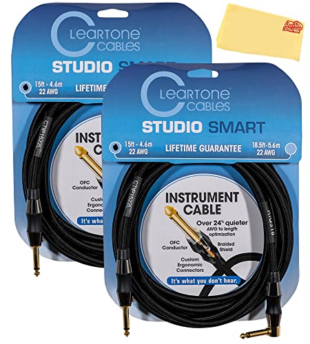 Cleartone 15-Foot Studio Smart Instrument Cable, Straight-Angled, 22 AWG - 2 Pack