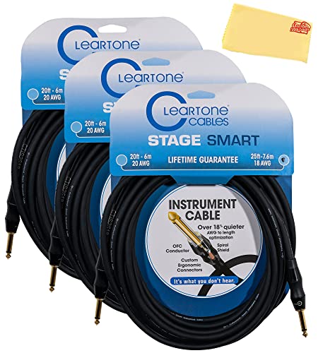 Cleartone 25-Foot Stage Smart Instrument Cable, Straight-Straight, 18 AWG - 3 Pack