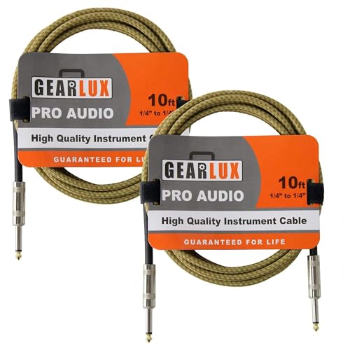 Gearlux Instrument Cable, 1/4 Inch, Straight-Straight, Tweed, 10 Foot - 2 Pack