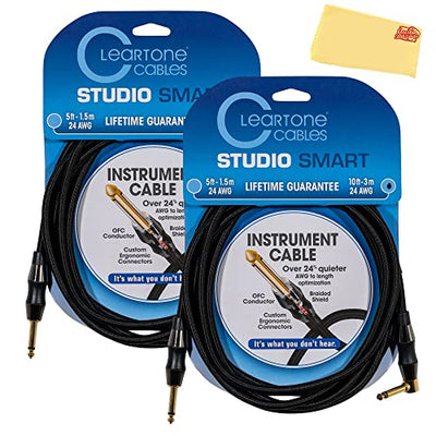 Cleartone 10-Foot Studio Smart Instrument Cable, Straight-Angled, 24 AWG - 2 Pack