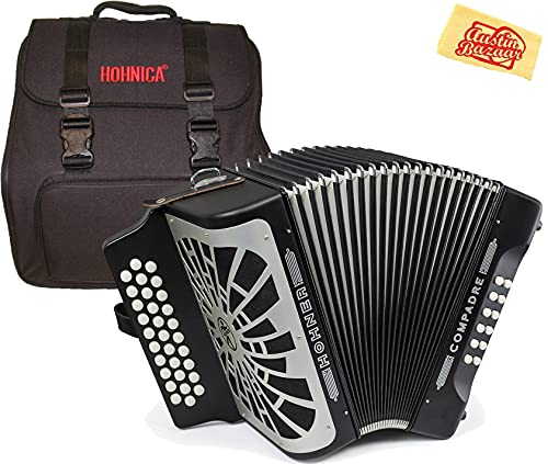 Hohner Compadre GCF 3-Row Diatonic Accordion - Black w/ Gig Bag