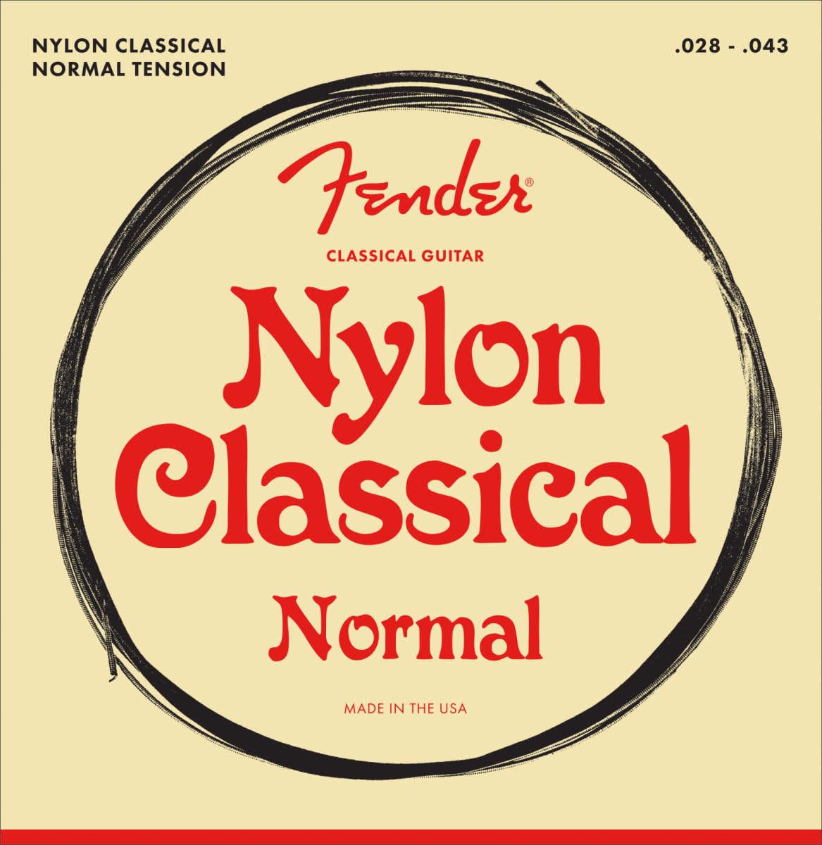 Fender Nylon Classical Guitar Strings, Normal Tension, .028-.043, Tie End - 6 Pack w/ Picks