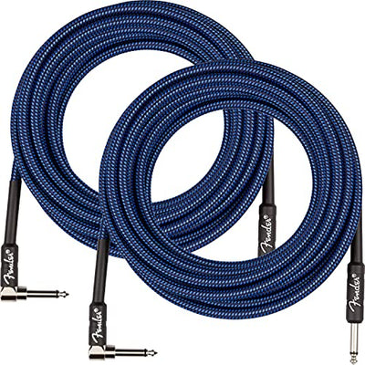Fender 18.6-Foot Professional Instrument Cable, Straight-Angled, Blue Tweed - 2 Pack