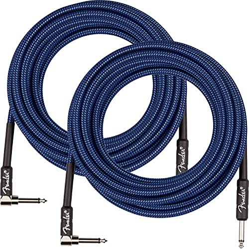 Fender 18.6-Foot Professional Instrument Cable, Straight-Angled, Blue Tweed - 2 Pack