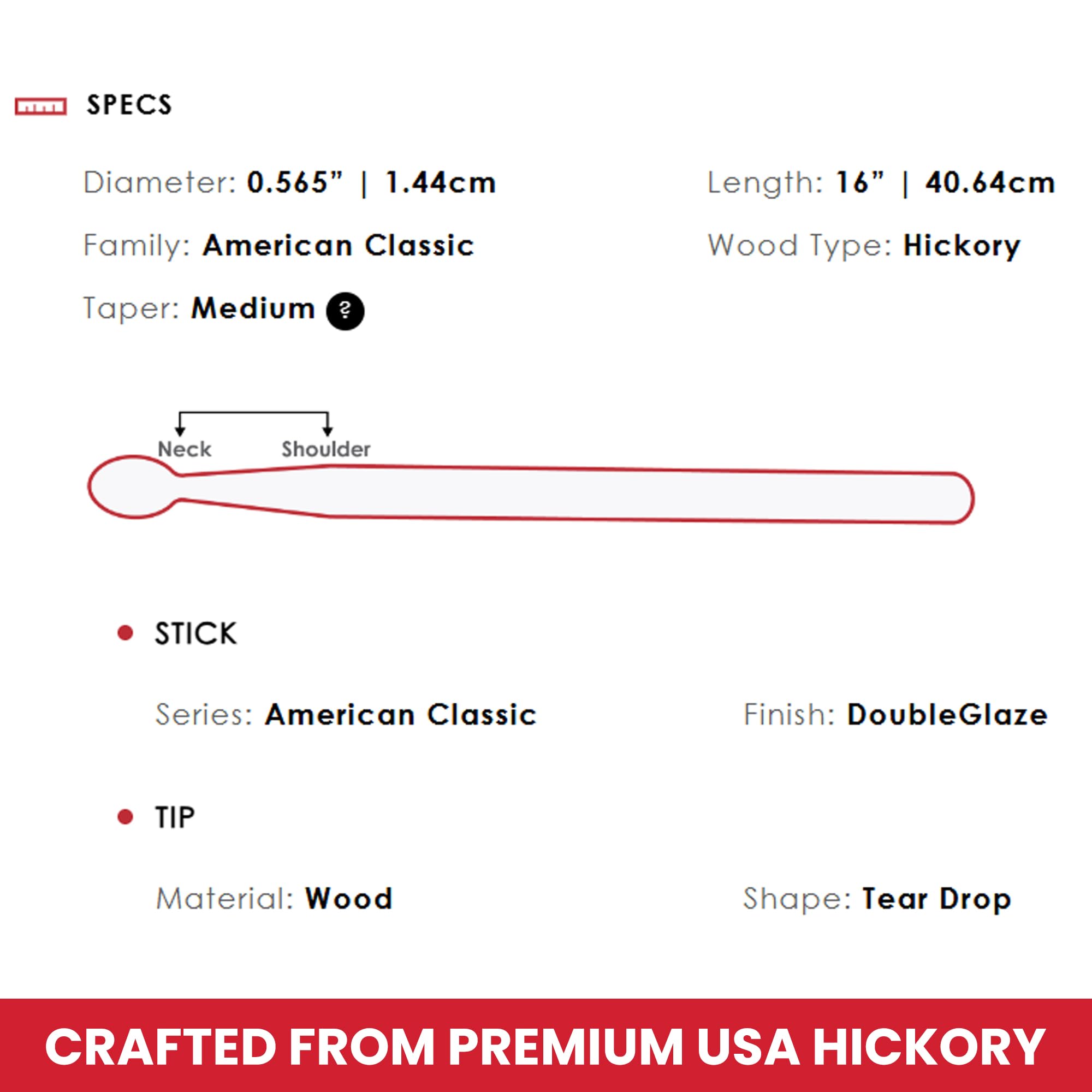 Vic Firth American Classic 5A DoubleGlaze Drumsticks - Double Coat of Lacquer Finish