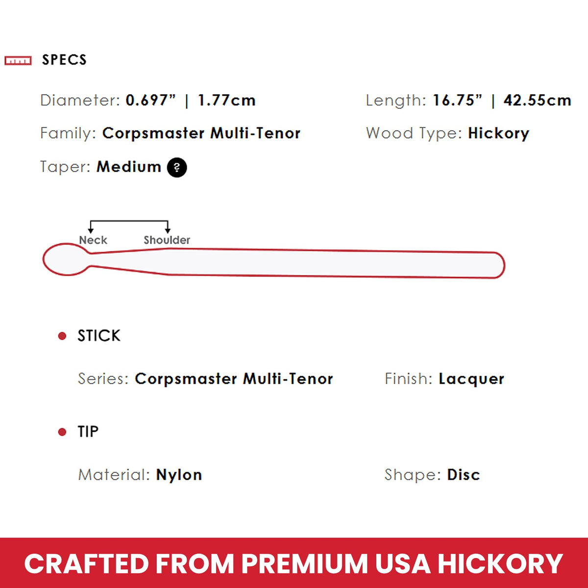 Vic Firth SMAPTS Corpsmaster Multi-Tenor John Mapes Tenor Drumsticks