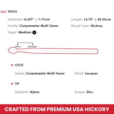 Vic Firth SMAPTS Corpsmaster Multi-Tenor John Mapes Tenor Drumsticks