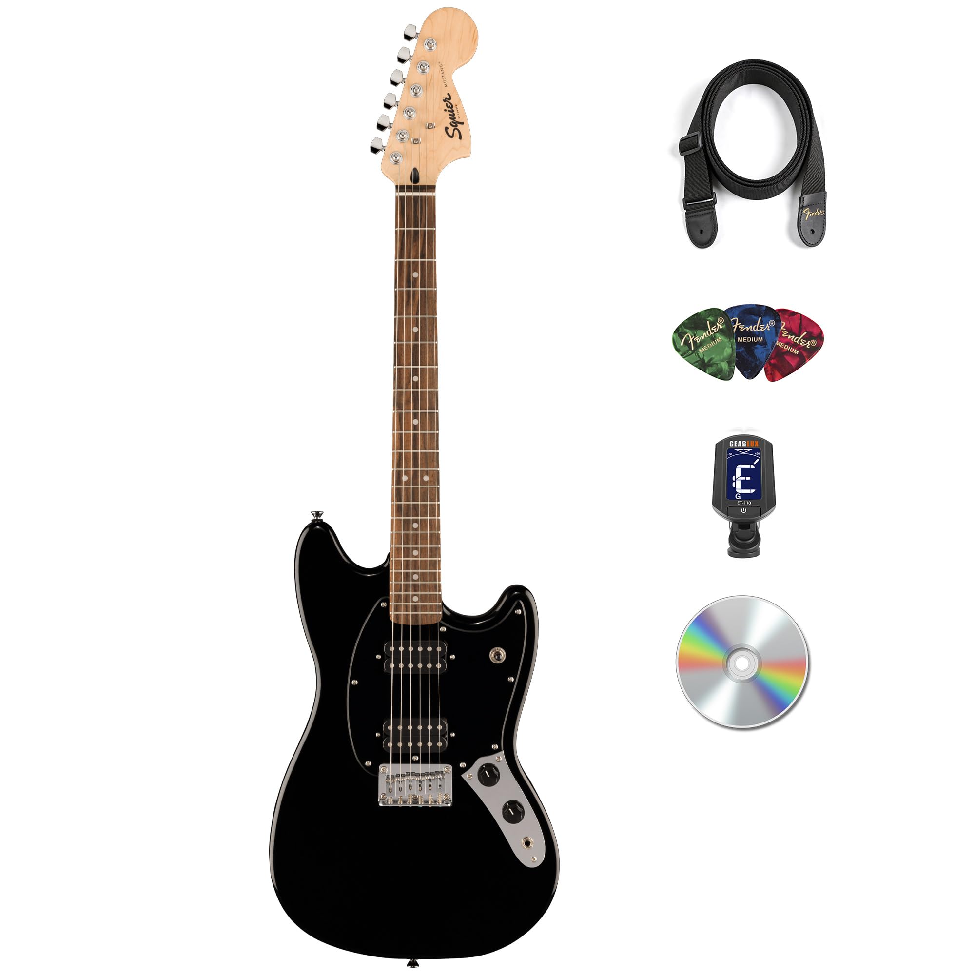 Fender Squier Sonic Mustang HH Electric Guitar - Black w/ Tuner