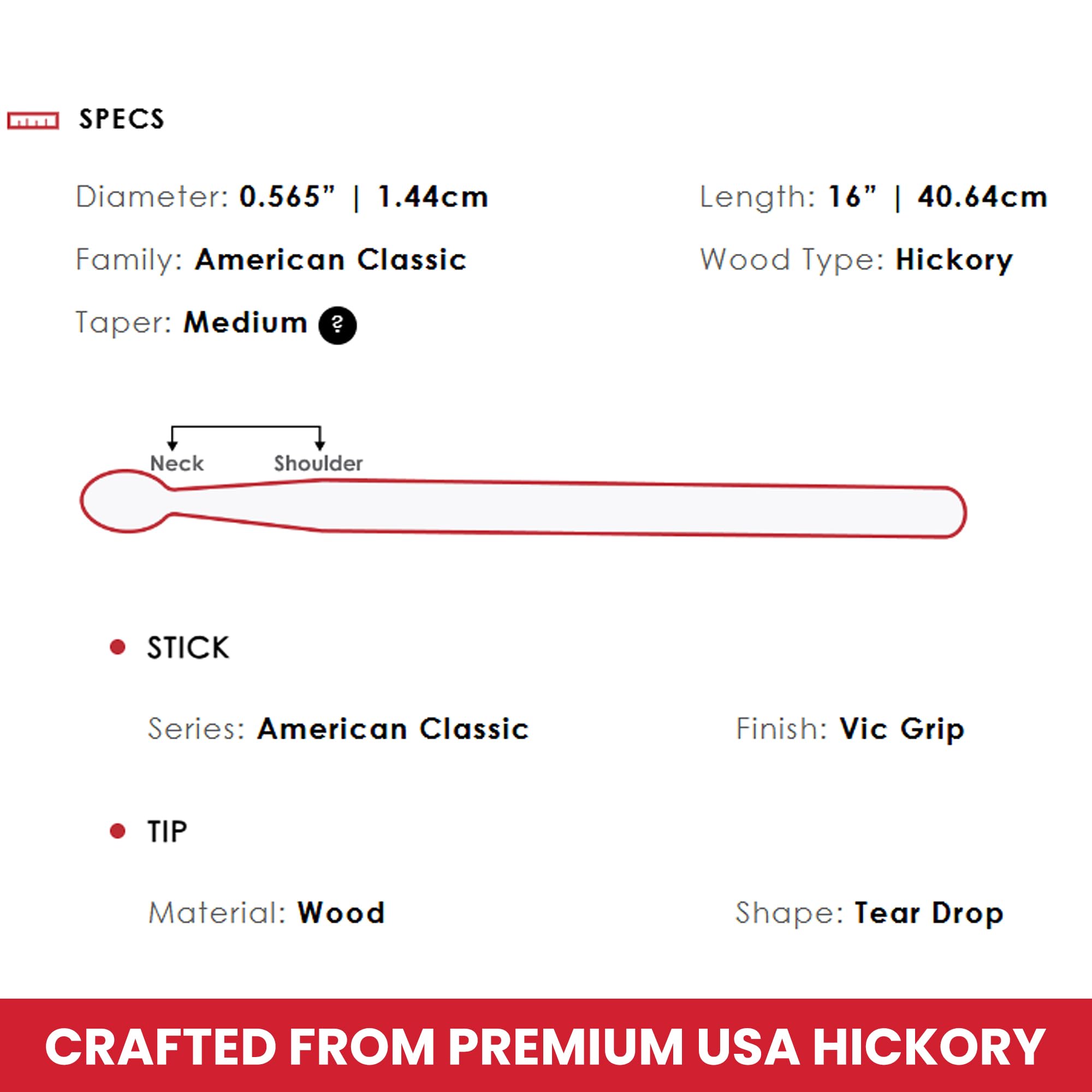 Vic Firth American Classic 5A Vic Grip Red Drumsticks