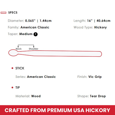Vic Firth American Classic 5A Vic Grip Red Drumsticks