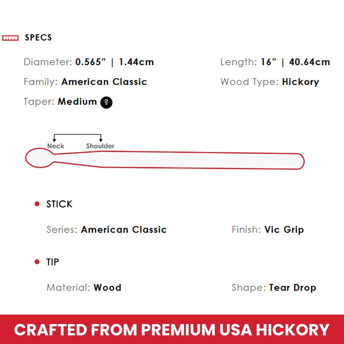 Vic Firth American Classic 5A Vic Grip Red Drumsticks