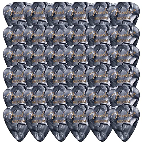 Fender Premium Celluloid 351 Shape Picks, Medium, Black Moto - 36 Pack