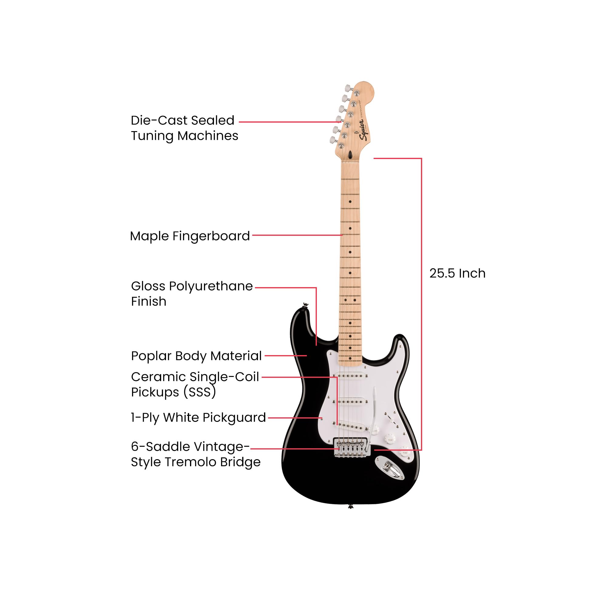 Fender Squier Sonic Stratocaster - Black w/ Mustang Micro