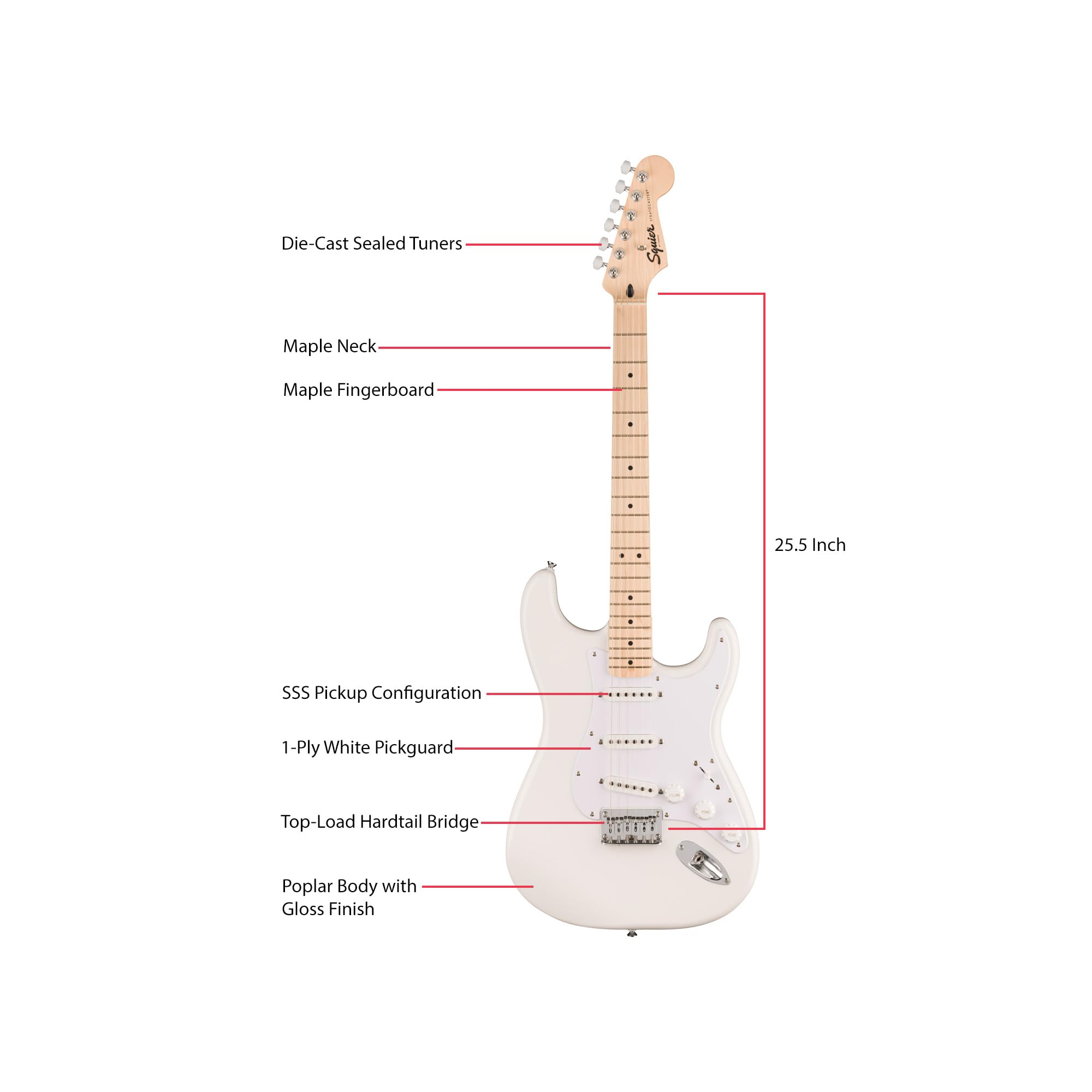 Fender Squier Sonic Stratocaster HT - Arctic White w/ Mustang Micro