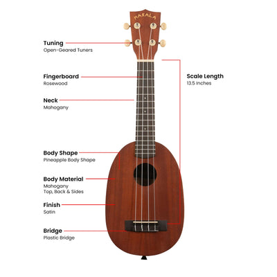 Kala MK-P Makala Pineapple Soprano Ukulele w/ Hard Case