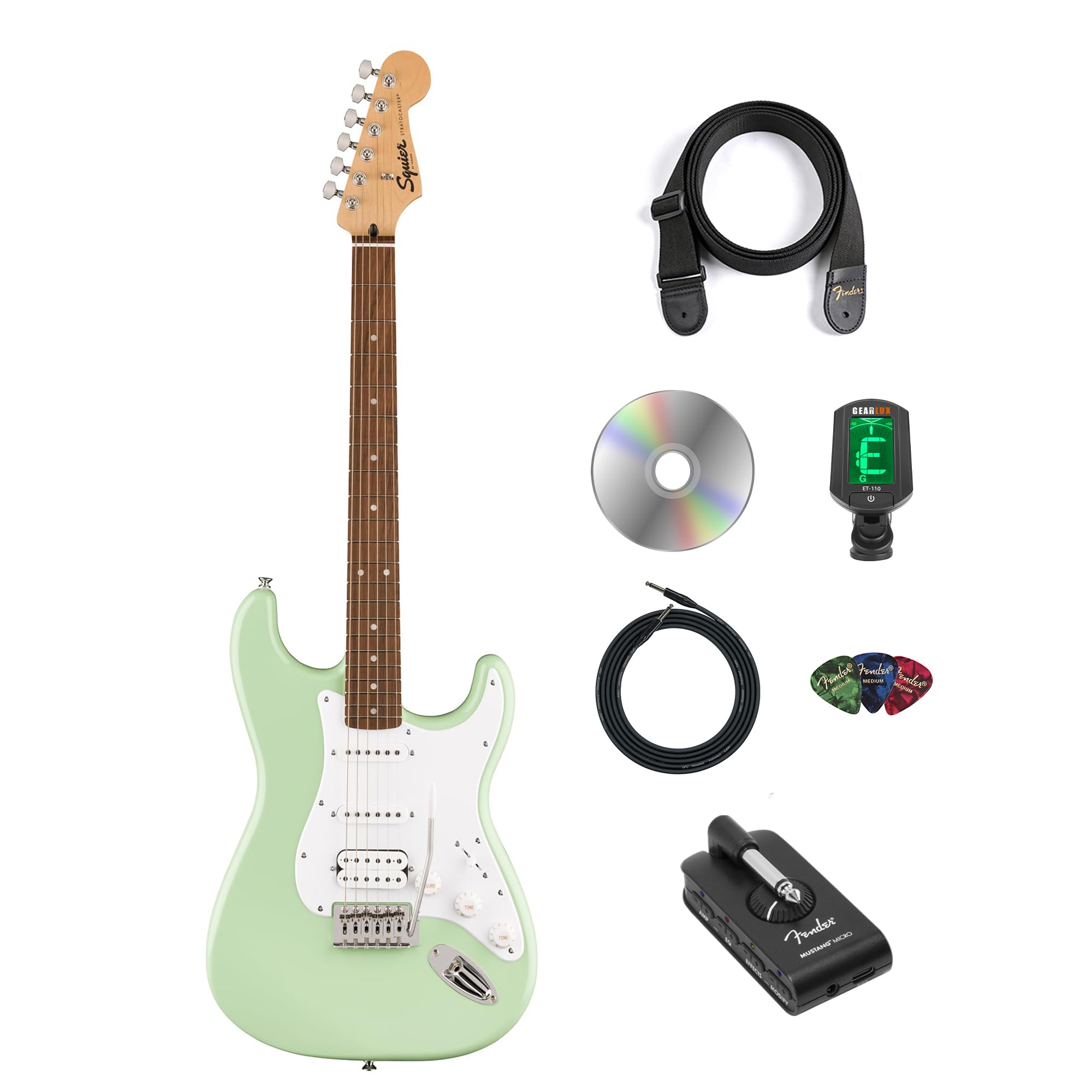 Fender Squier Sonic Stratocaster HSS - Surf Green w/ Mustang Micro Headphone Amplifier