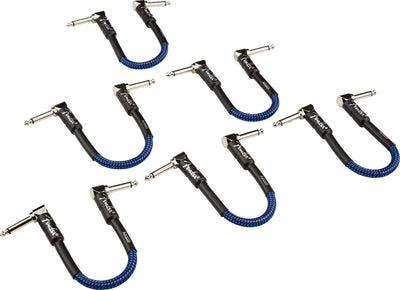 Fender 6-Inch Professional Patch Cable, Angled, Blue Tweed - 12 Pack