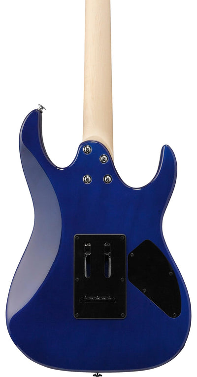 Ibanez GRX70QAL RG Gio Electric Guitar, Left Handed - Transparent Blue Burst w/ Amplifier