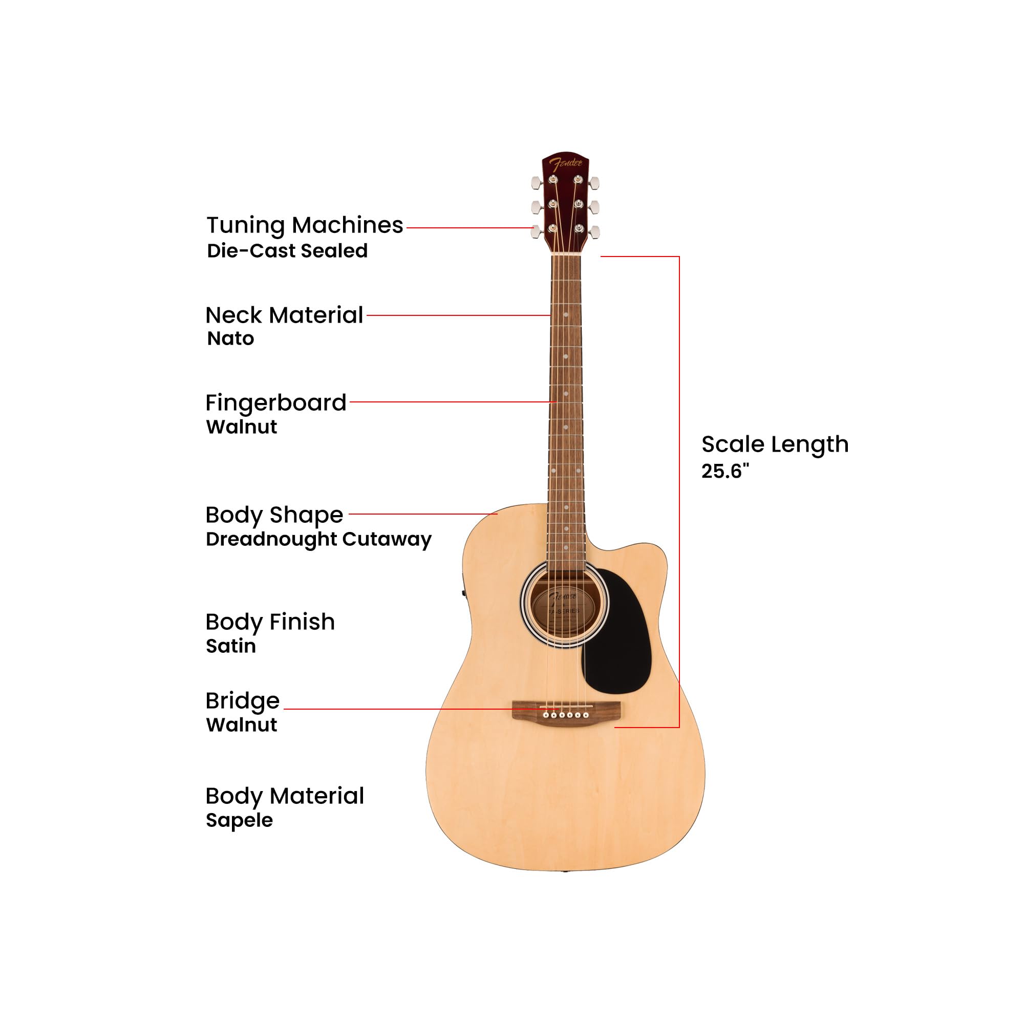 Fender FA Series Dreadnought Acoustic-Electric Guitar - Natural w/ Gig Bag