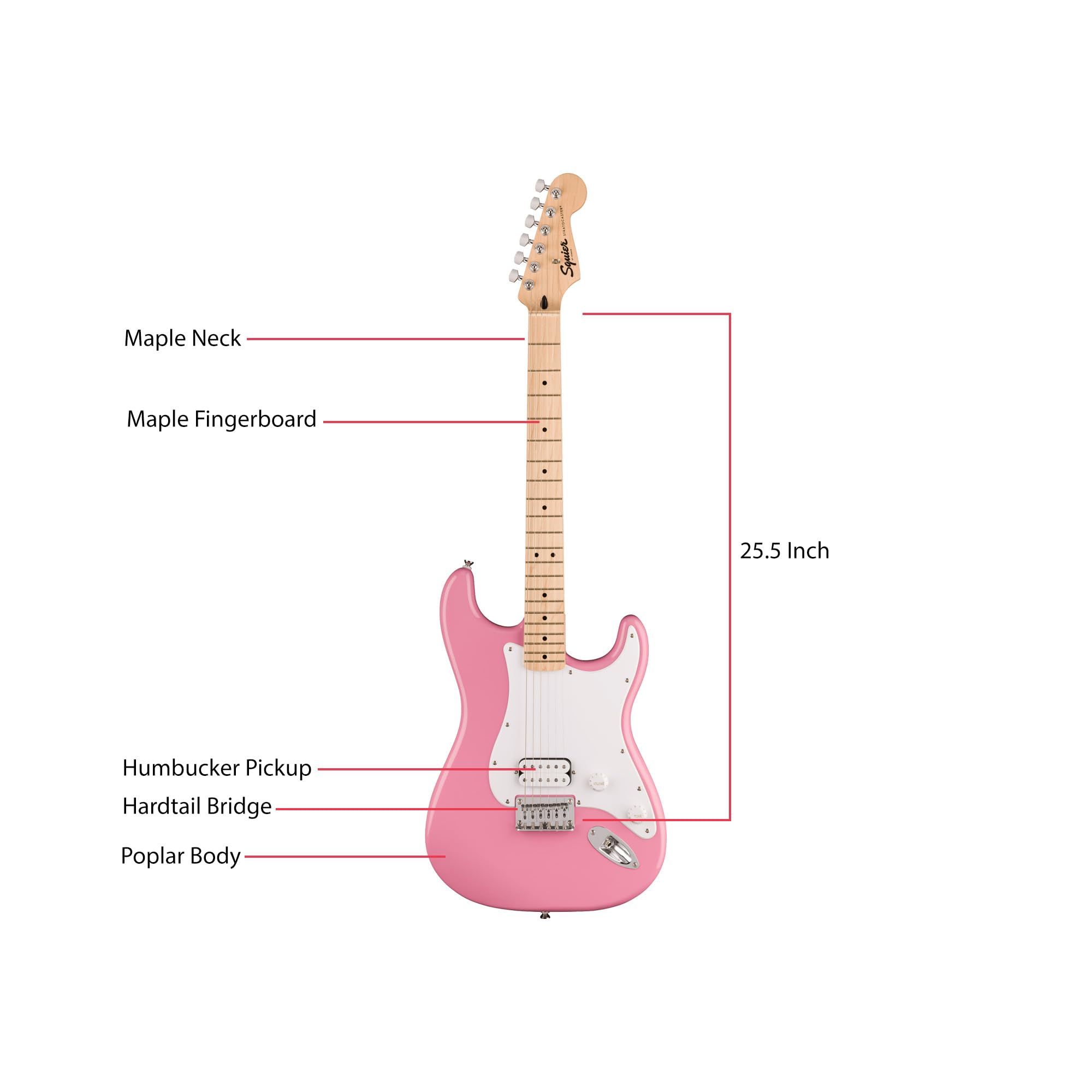 Fender Squier Sonic Stratocaster HT H - Flash Pink w/ Mustang Micro