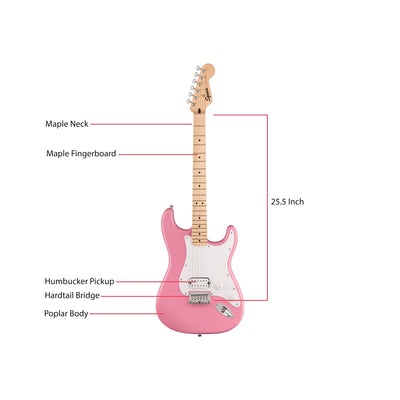 Fender Squier Sonic Stratocaster HT H - Flash Pink w/ Mustang Micro