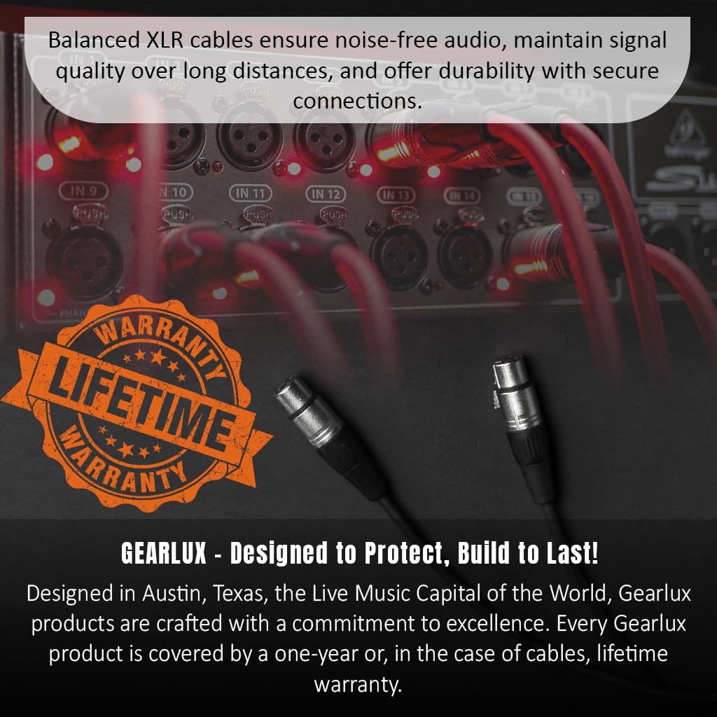 Gearlux 15-Foot XLR Microphone Cable - 6 Pack