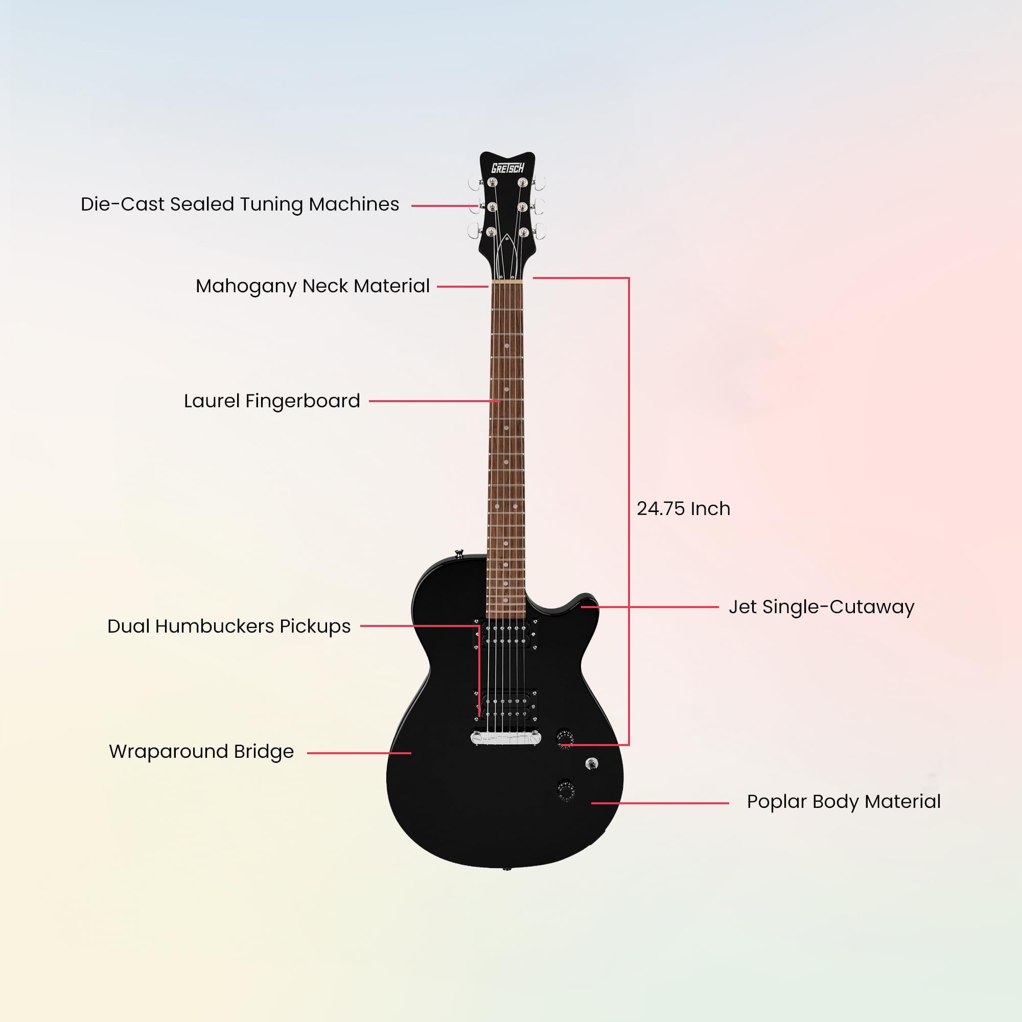 Gretsch Ignite Jet Club Electric Guitar - Jet Black w/ Gig Bag