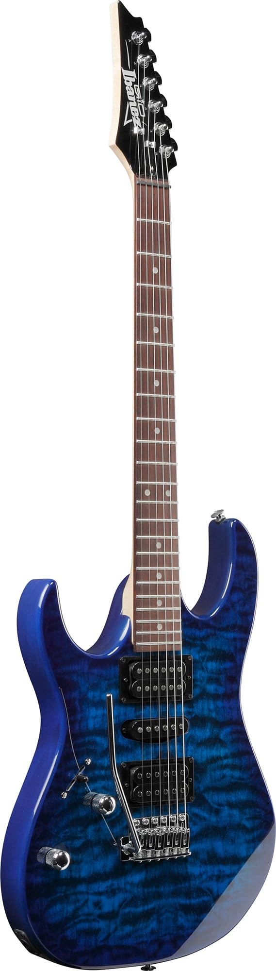 Ibanez GRX70QAL RG Gio Electric Guitar, Left Handed - Transparent Blue Burst w/ Gig Bag