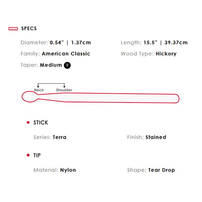 Vic Firth American Classic 7A Terra Series Nylon Tip Drumsticks - 3 Pack