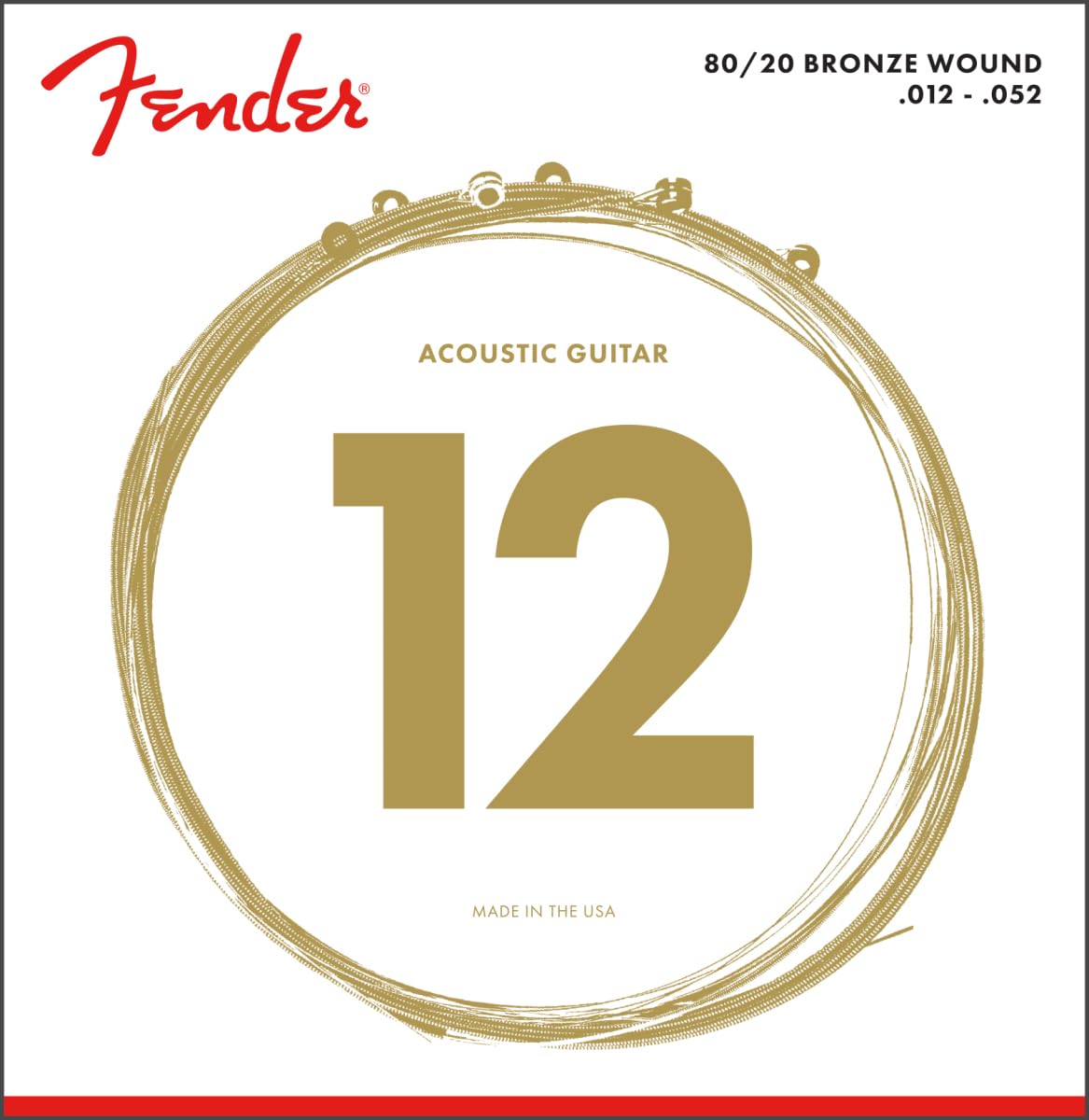 Fender 80/20 Bronze Acoustic Guitar Strings, Ball End, Light, .012-.052 - 4 Pack with Picks