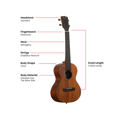 Kala KA-KOA-T Satin Hawaiian Koa Tenor Ukulele