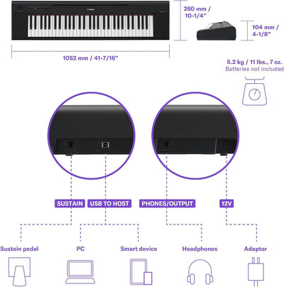 Yamaha NP-15 61-Key Piaggero Portable Keyboard - White