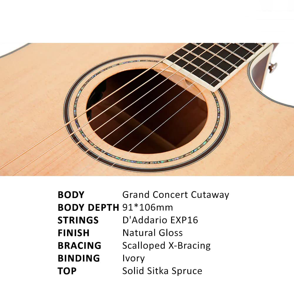 Parkwood S67 Grand Concert Cutaway Semi Acoustic Guitar - Natural