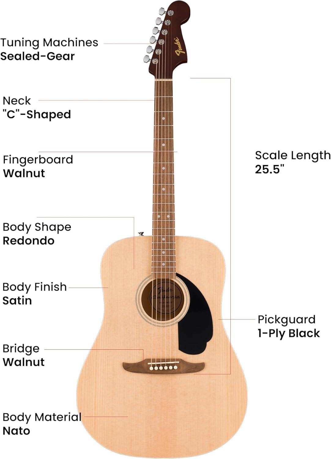 Fender California Redondo Dreadnought Acoustic Guitar - Natural