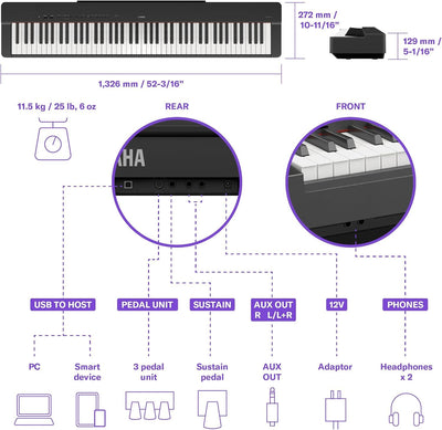 Yamaha P-225 88-Key Weighted Action Digital Piano - White