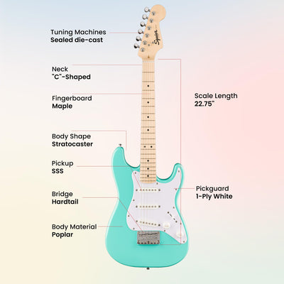 Fender Squier Mini Stratocaster Electric Guitar - Sea Foam Green w/ Amplifier
