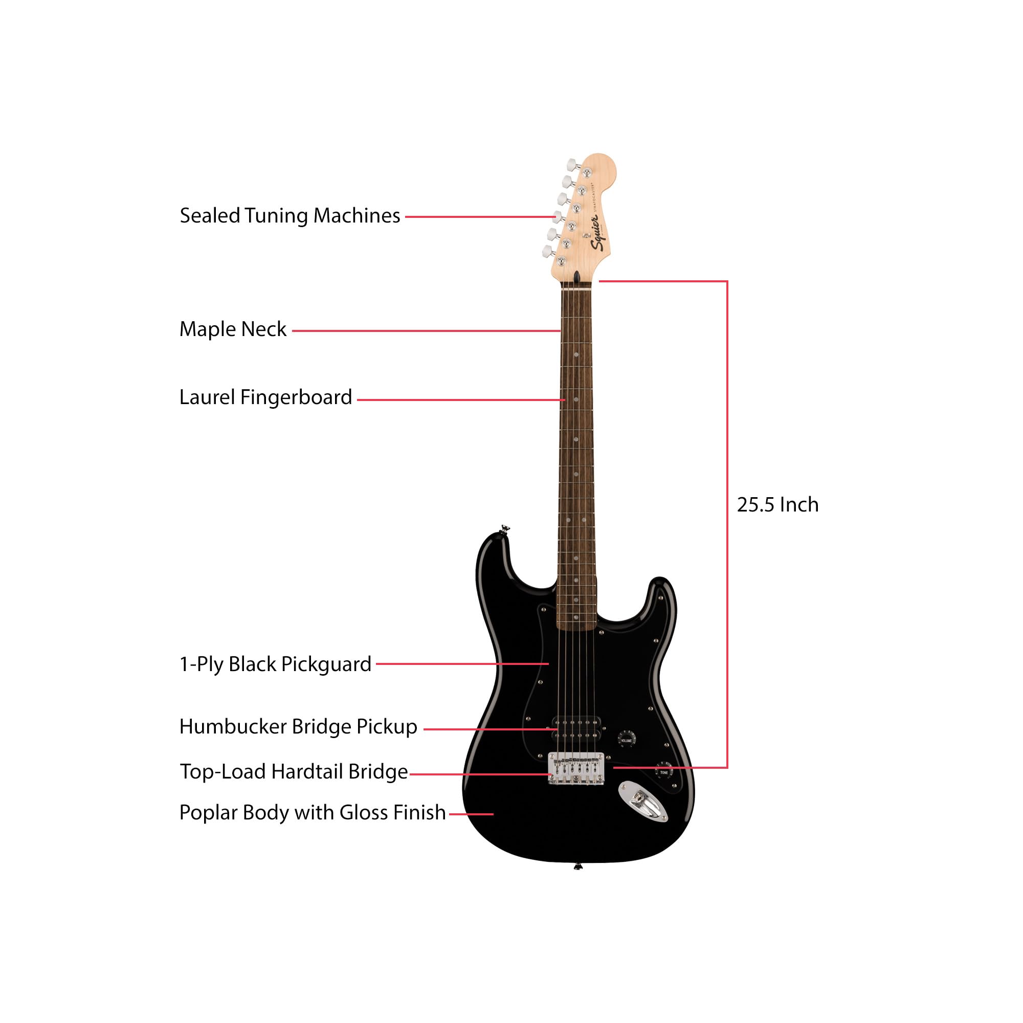 Fender Squier Sonic Stratocaster HT H - Black w/ Mustang Micro