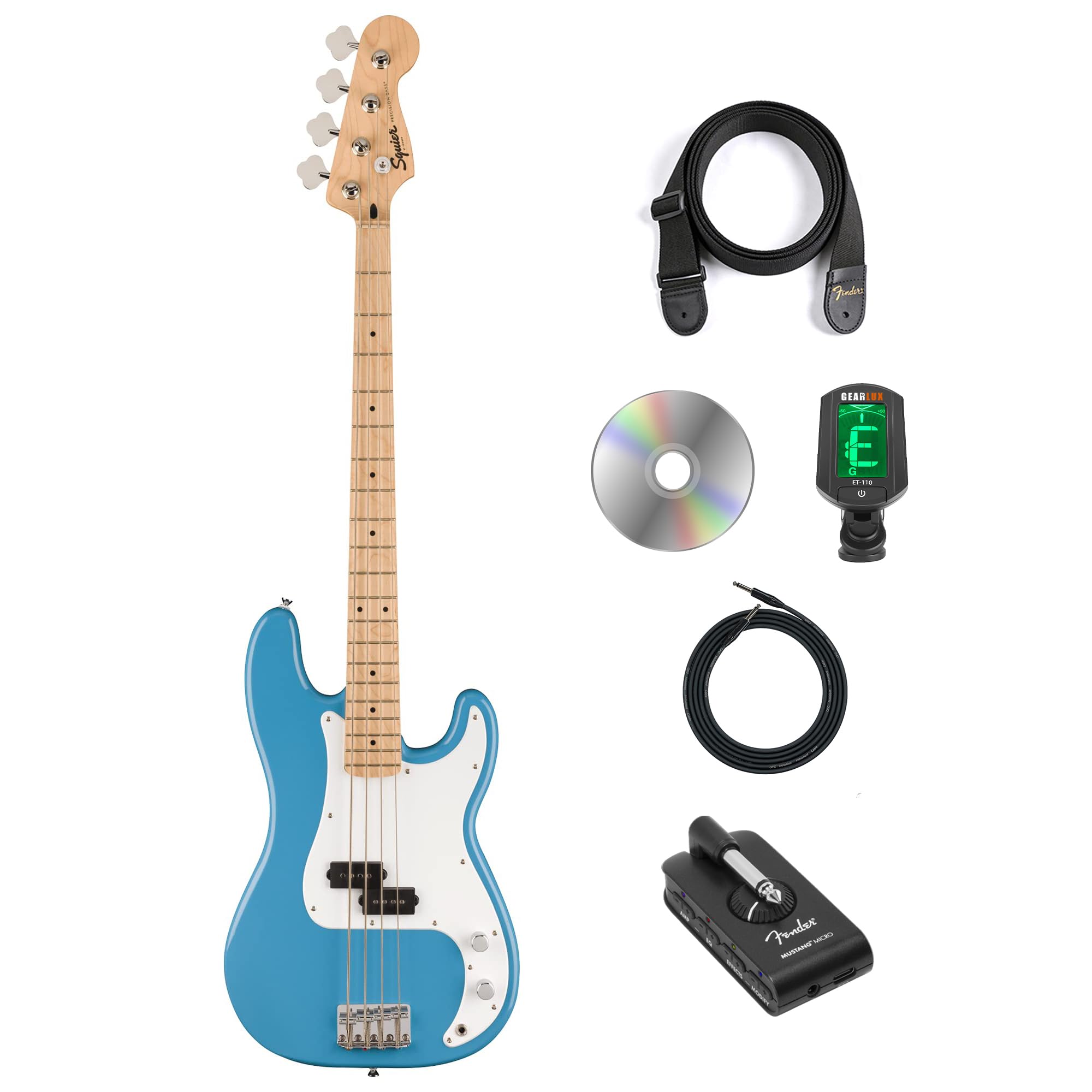 Fender Squier Sonic Precision Bass Guitar - California Blue w/ Mustang Micro