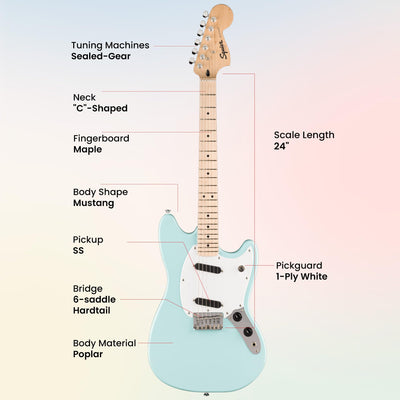 Fender Squier Sonic Mustang SS Electric Guitar - Daphne Blue w/ Tuner