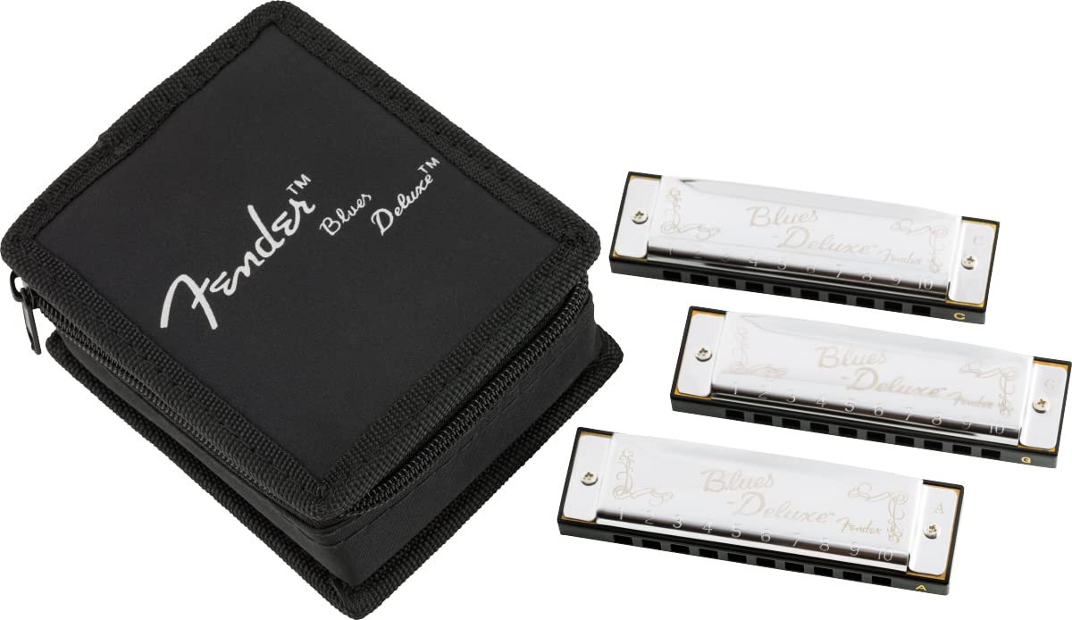 Fender Blues Deluxe Harmonica 3 Pack - Keys A, C, G w/ Carrying Case