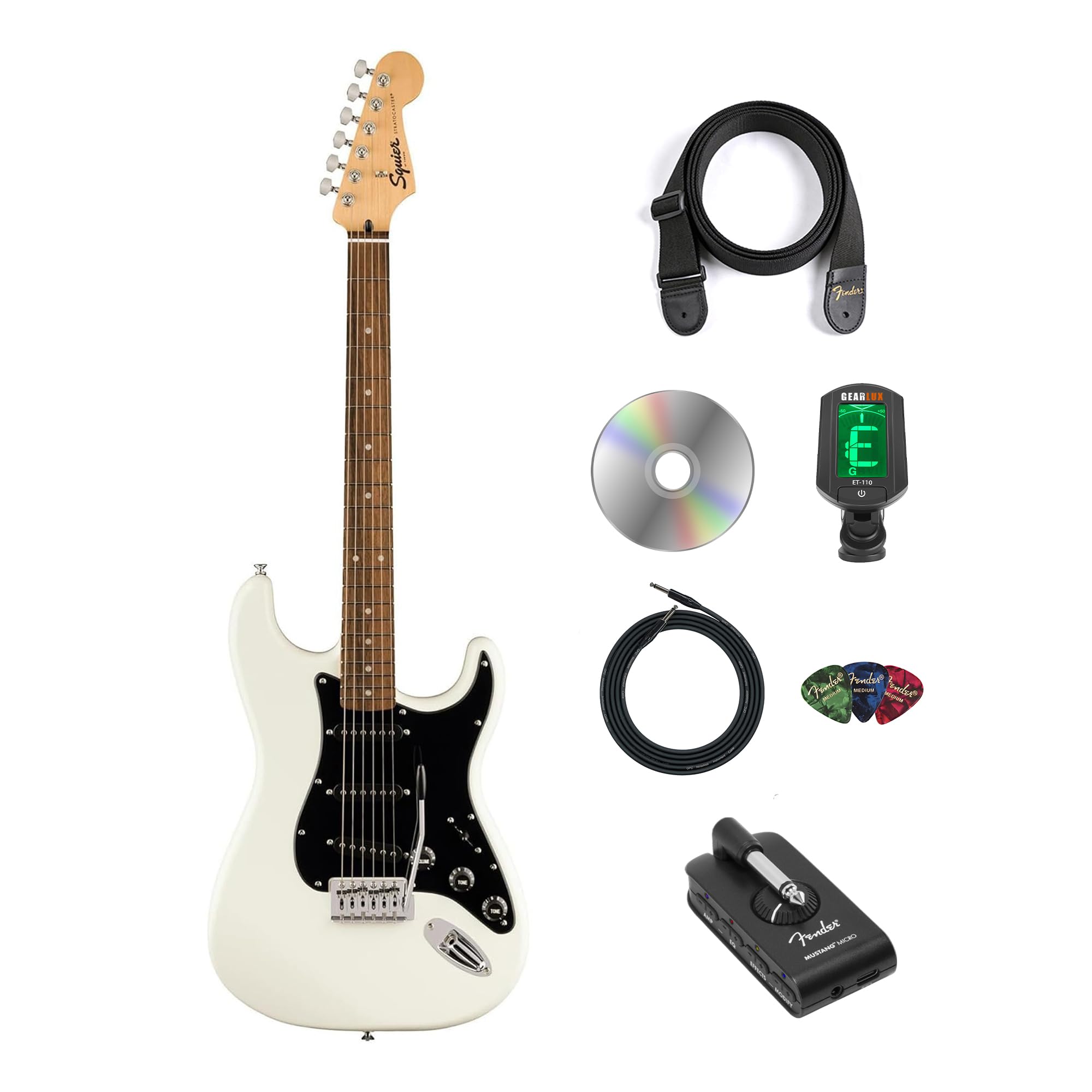 Fender Squier Sonic Stratocaster - Arctic White w/ Mustang Micro