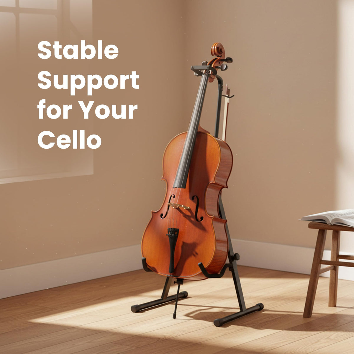 Gearlux Adjustable Foldable Cello Stand with Hook for Bow