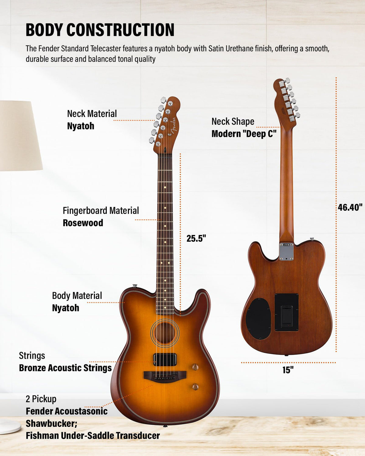Fender Acoustasonic Standard Telecaster - Honey Burst w/ Cleaning Kit