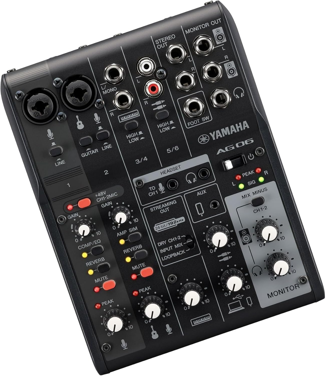Yamaha AG06MK2 6-Channel Live Streaming Loopback Audio USB Mixer - Black