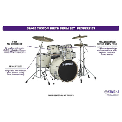 Yamaha SBP0F50 Stage Custom Birch 5-Piece Shell Pack - Classic White
